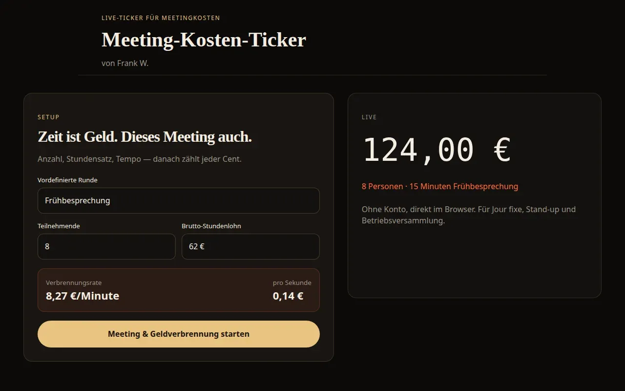 Oberfläche des Meeting-Kosten-Tickers